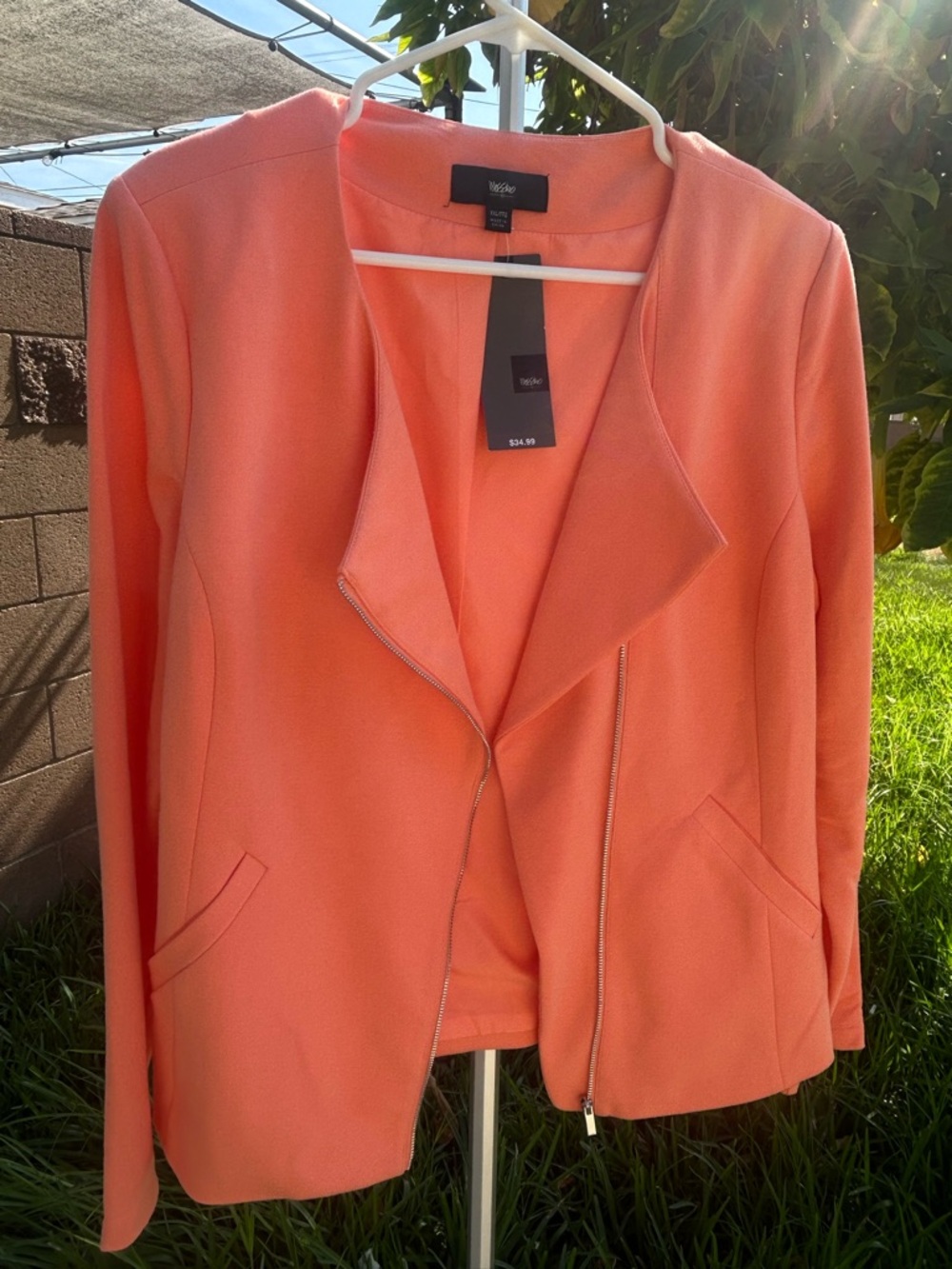 Coral Zip-Front Blazer Jacket